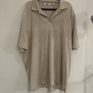 Joseph Abboud Men Polo Shirt Tan Stripped Short Sleeve 2 X‎